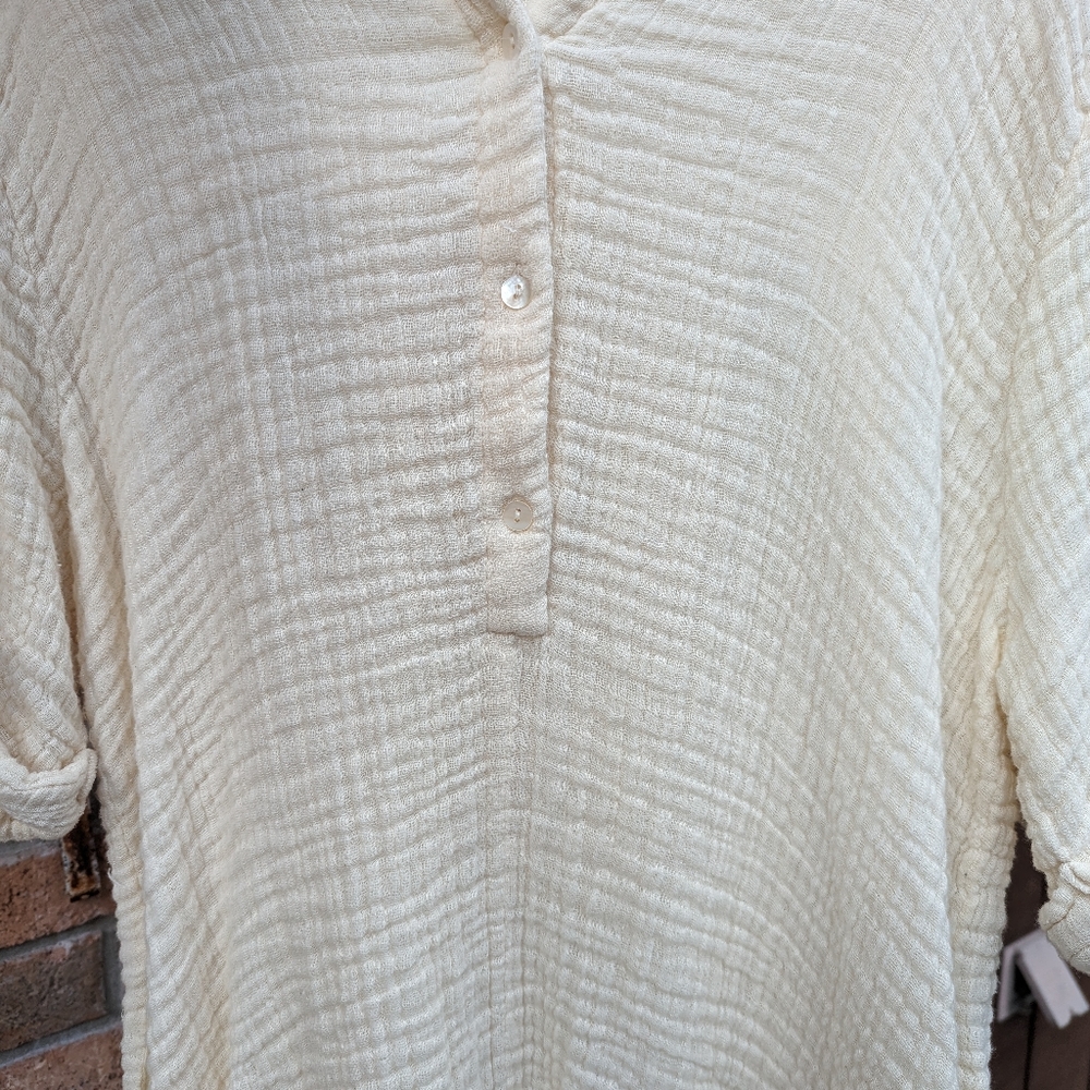 Elan Cream Gauze Button-Front Romper - Picture 7 of 7